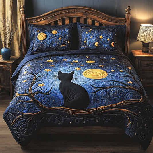 Midnight Cat Magic 3-Piece Quilted Bedding Set NCU0NNL204