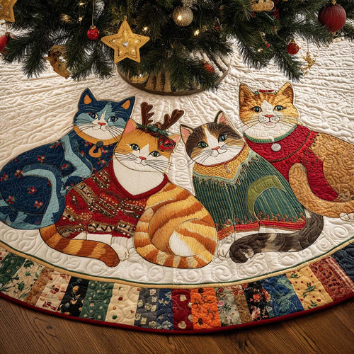 Midnight Cat Parade Quilted Tree Skirt NCU0NXD1141