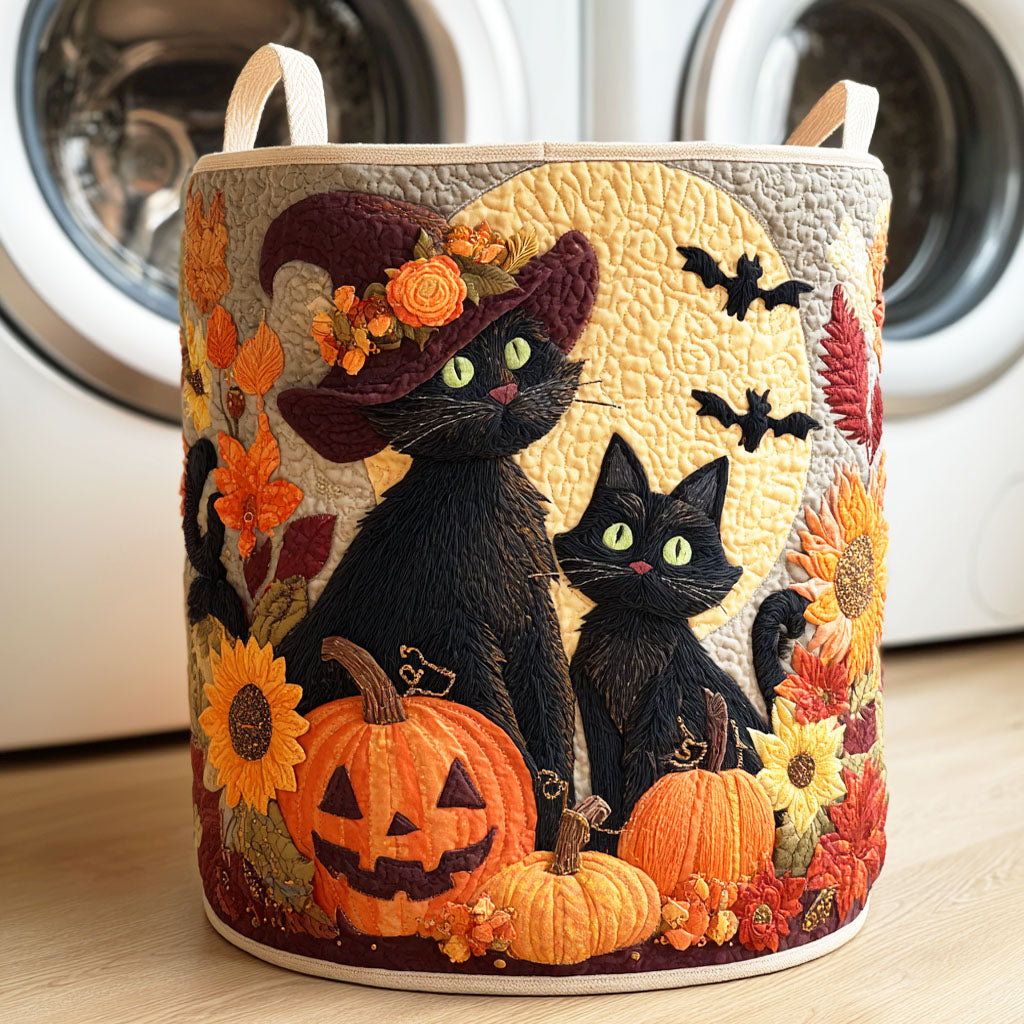 Midnight Cat Quilted Laundry Basket NCU0NTD321