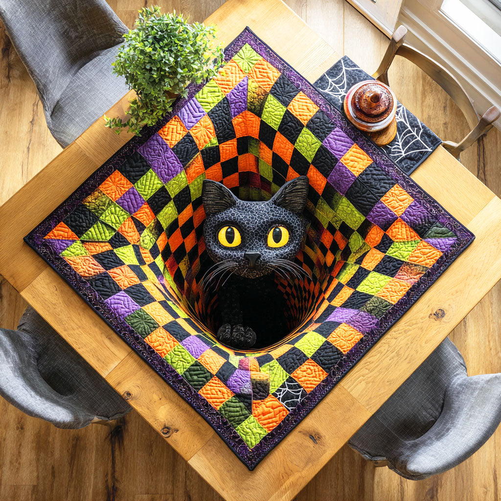 Midnight Cat Quilted Table Topper NCU0NTD331