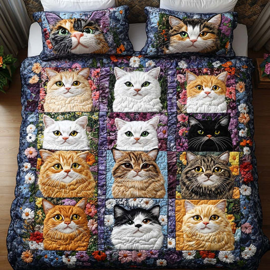 Midnight Cat Stroll 3-Piece Quilted Bedding Set NCU0NNT919