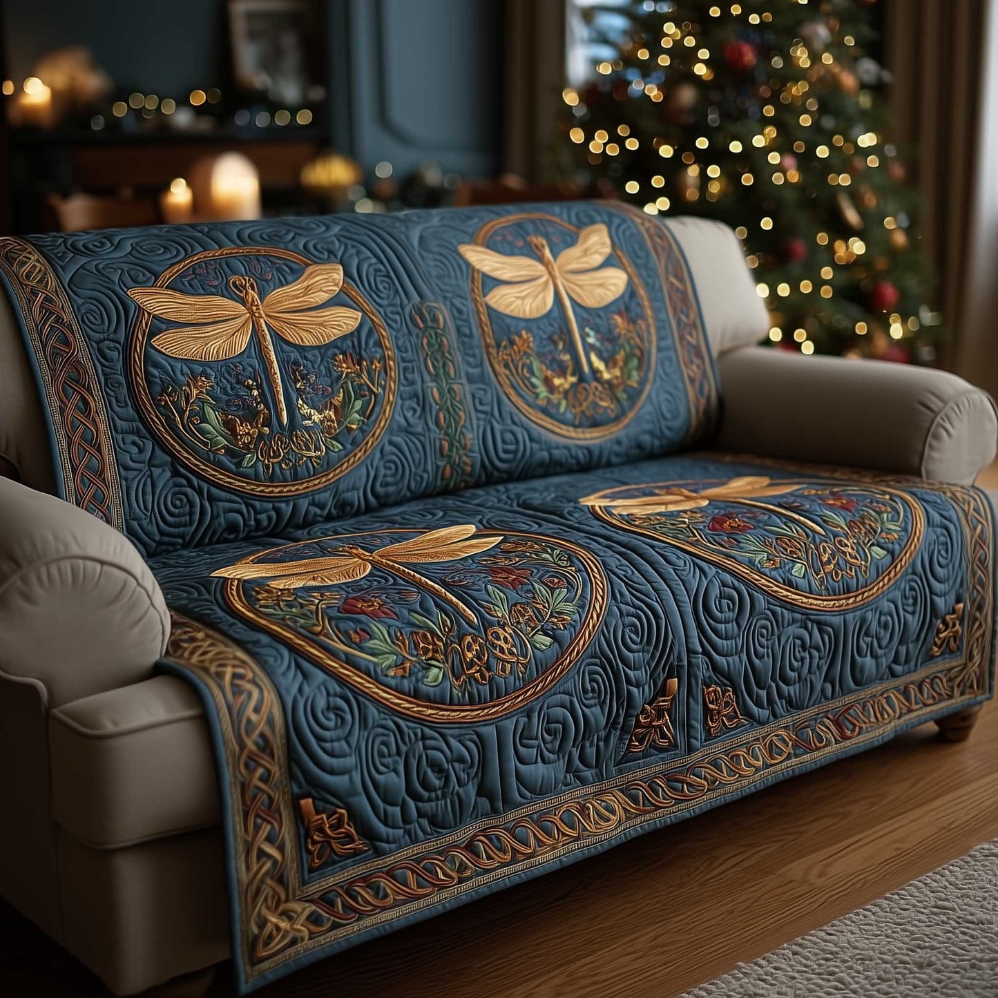 Midnight Dragonfly Elegance Quilted Sofa Cover NCU0HTT163