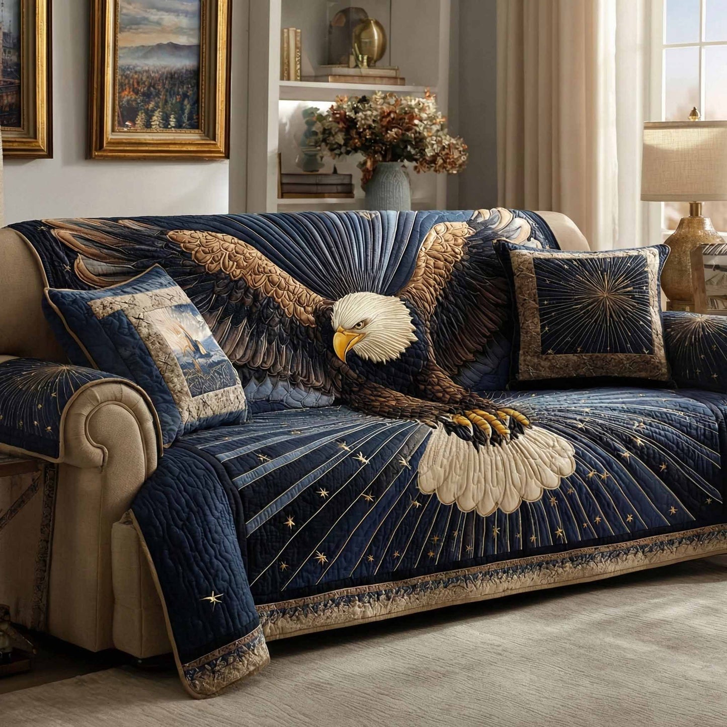 Midnight Eagle Quilted Sofa Cover NCU0NXD1574