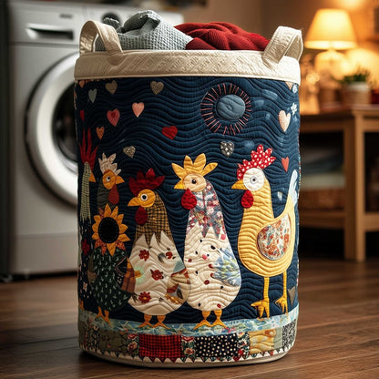 Midnight Farm Roosters Quilted Laundry Basket NCU0HTT156