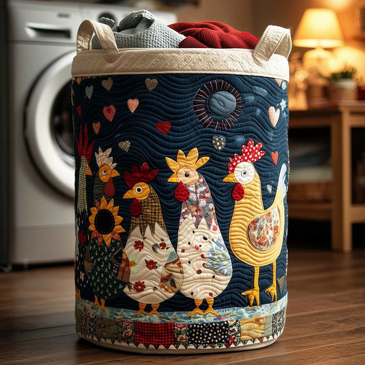 Midnight Farm Roosters Quilted Laundry Basket NCU0HTT156