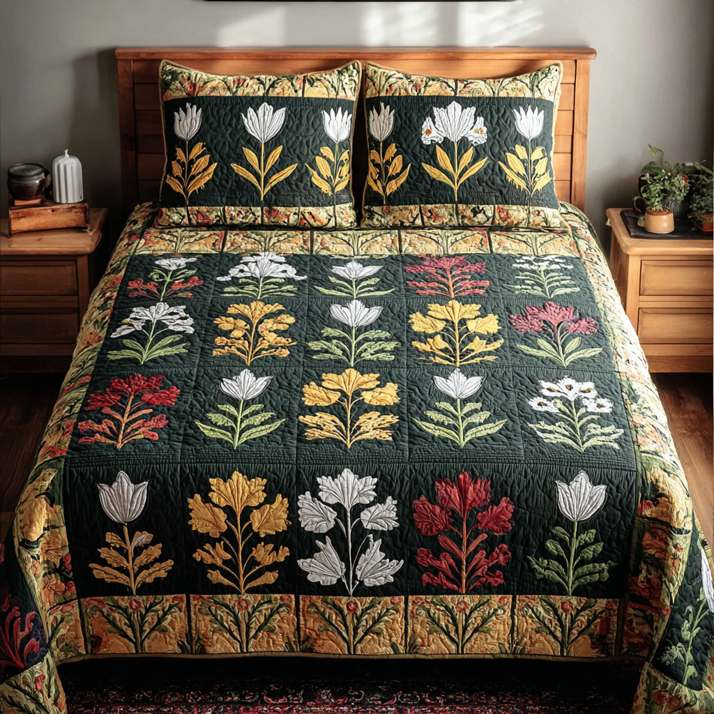 Midnight Flora 3-Piece Quilted Bedding Set NCU0DDK471
