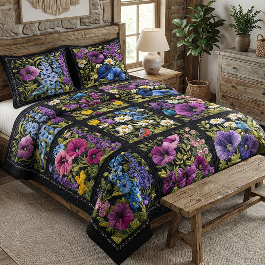 Midnight Garden Bloom 3-Piece Quilted Bedding Set NCU0NNT2997
