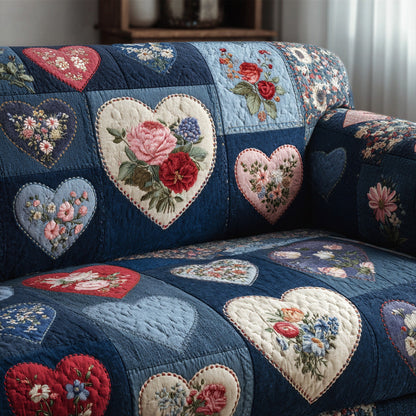 Midnight Garden Heart Patchwork Quilted Sofa Cover NCU0LDH114