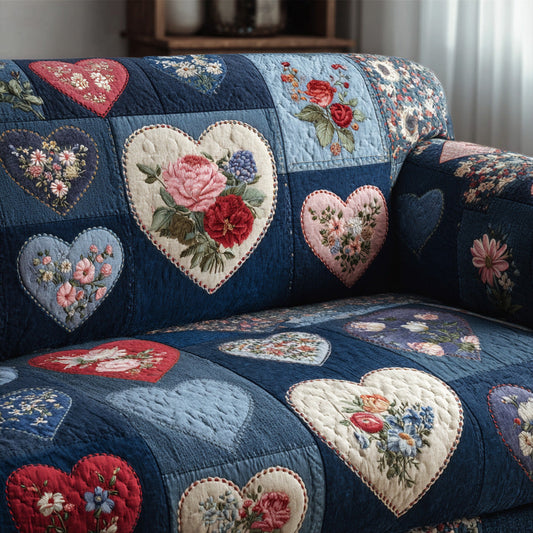 Midnight Garden Heart Patchwork Quilted Sofa Cover NCU0LDH114