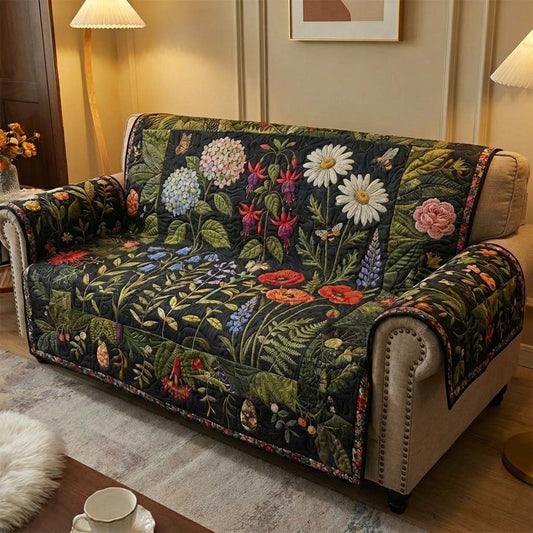 Midnight Gardening Quilted Sofa Cover NCU0HNH965
