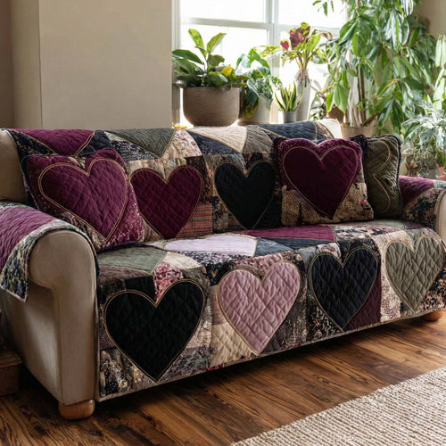 Midnight Hearts Quilted Sofa Cover NCU0NXD1325