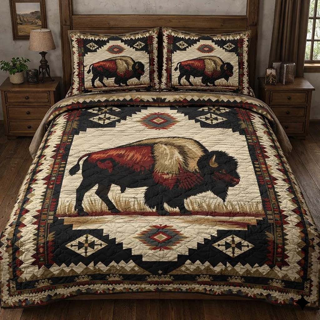 Midnight Lodge Bison 3-Piece Quilted Bedding Set NCU0DQQ0482