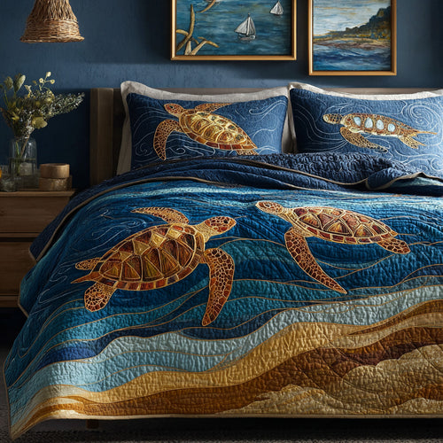 Midnight Ocean Turtles Quilted Blanket NCU0LDH789