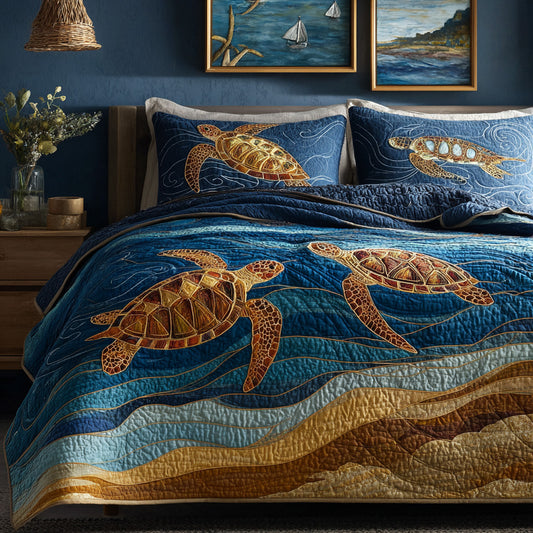 Midnight Ocean Turtles Quilted Blanket NCU0LDH789