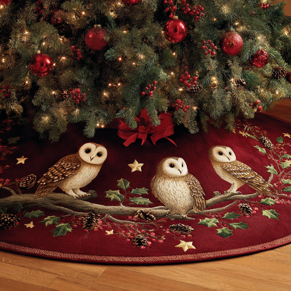 Midnight Owl Christmas Quilted Tree Skirt NCU0DDK1856