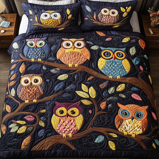 Midnight Owls 3-Piece Quilted Bedding Set NCU0VH802