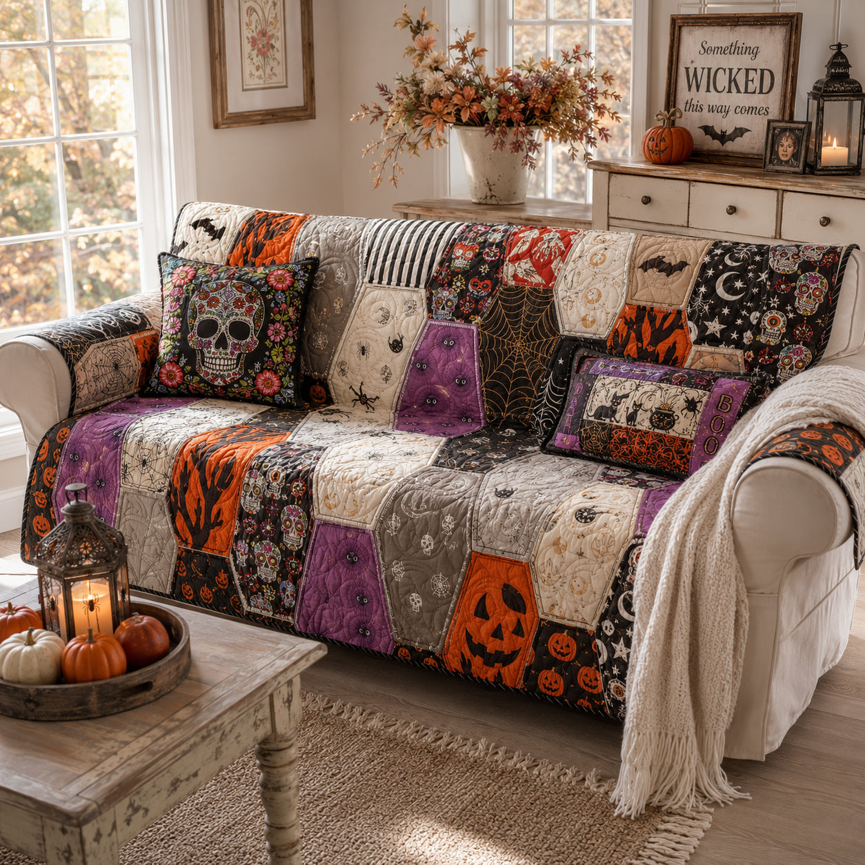 Midnight Patchwork Quilted Sofa Cover NCU0DV2366