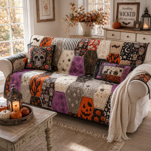 Midnight Patchwork Quilted Sofa Cover NCU0DV2366