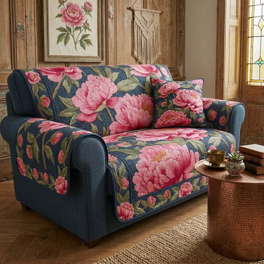 Midnight Pink Peony Quilted Sofa Cover NCU0DQQ0471