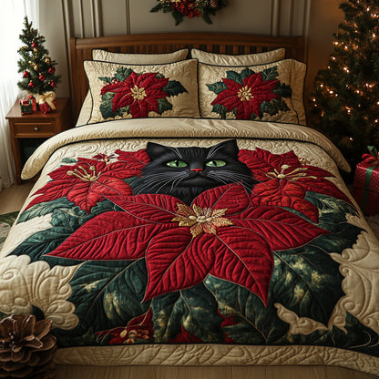 Midnight Poinsettia 3-Piece Quilted Bedding Set NCU0DV1294