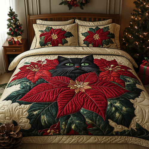 Midnight Poinsettia 3-Piece Quilted Bedding Set NCU0DV1294