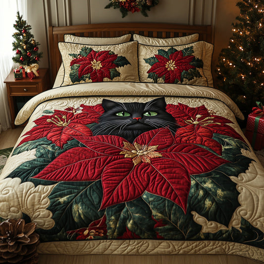Midnight Poinsettia 3-Piece Quilted Bedding Set NCU0DV1294