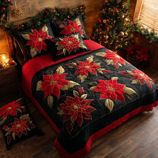 Midnight Poinsettia 3-Piece Quilted Bedding Set NCU0NTV299
