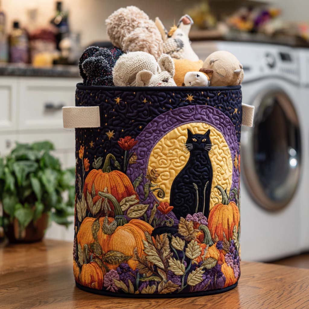 Midnight Purr Quilted Laundry Basket NCU0NNT1335