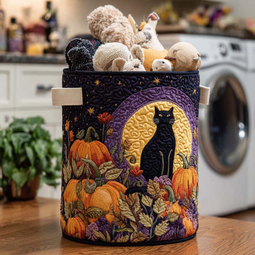 Midnight Purr Quilted Laundry Basket NCU0NNT1335