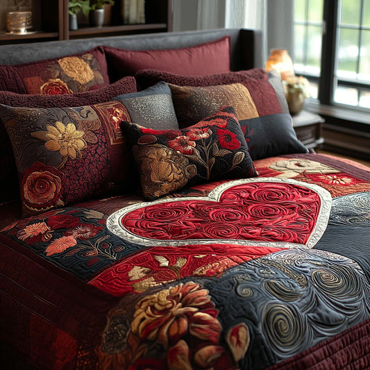 Midnight Rose Embrace 3-Piece Quilted Bedding Set NCU0LDH196