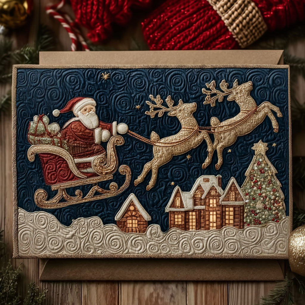 Midnight Sleighride Quilted Fabric Postcard NCU0PTT2354