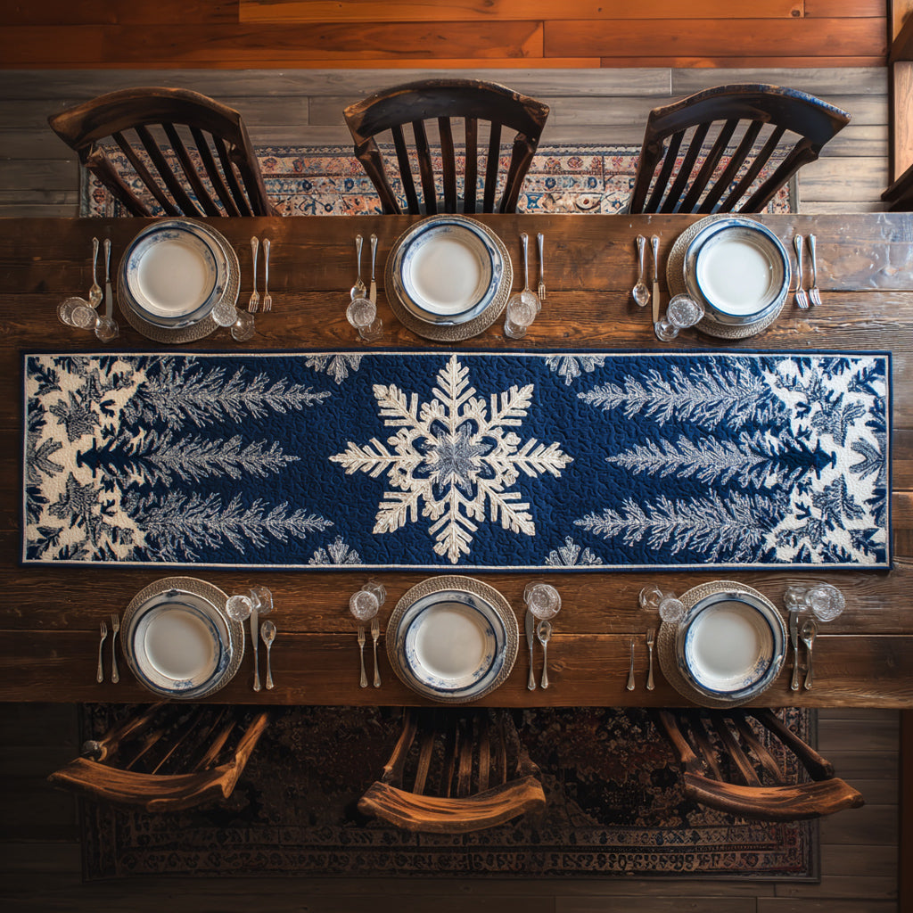 Midnight Snowflake Blue Quilted Table Runner NCU0HNH745