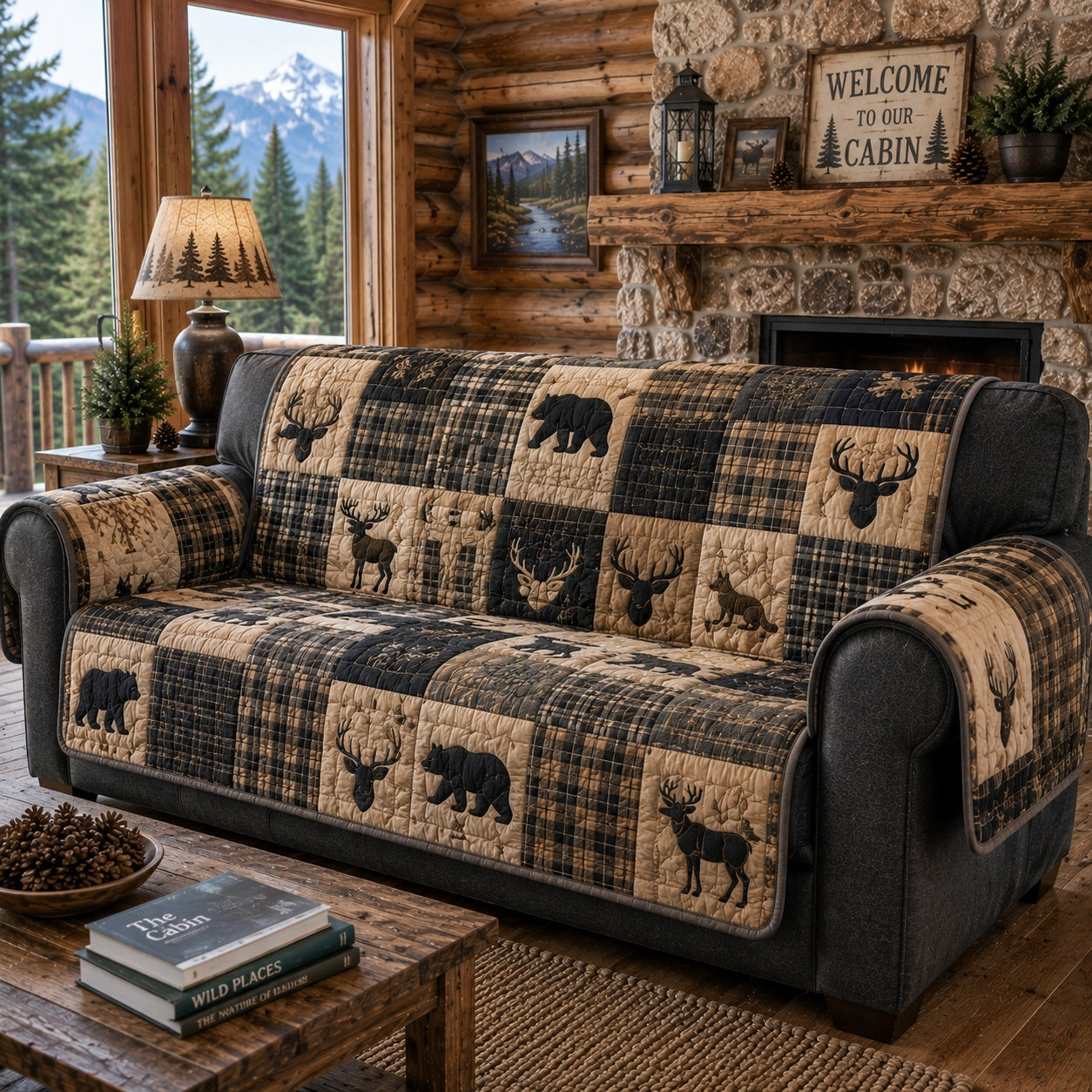 Midnight Stag Shadows Quilted Sofa Cover NCU0PVL1060