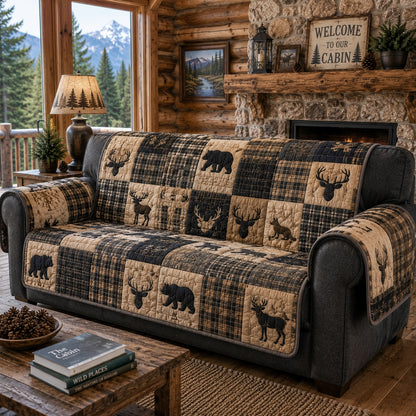 Midnight Stag Shadows Quilted Sofa Cover NCU0PVL1060