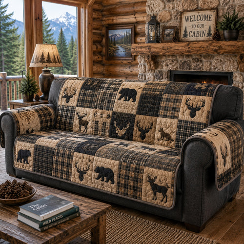 Midnight Stag Shadows Quilted Sofa Cover NCU0PVL1060