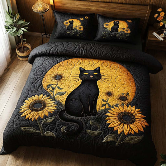 Midnight Sunflower 3-Piece Quilted Bedding Set NCU0NXD212