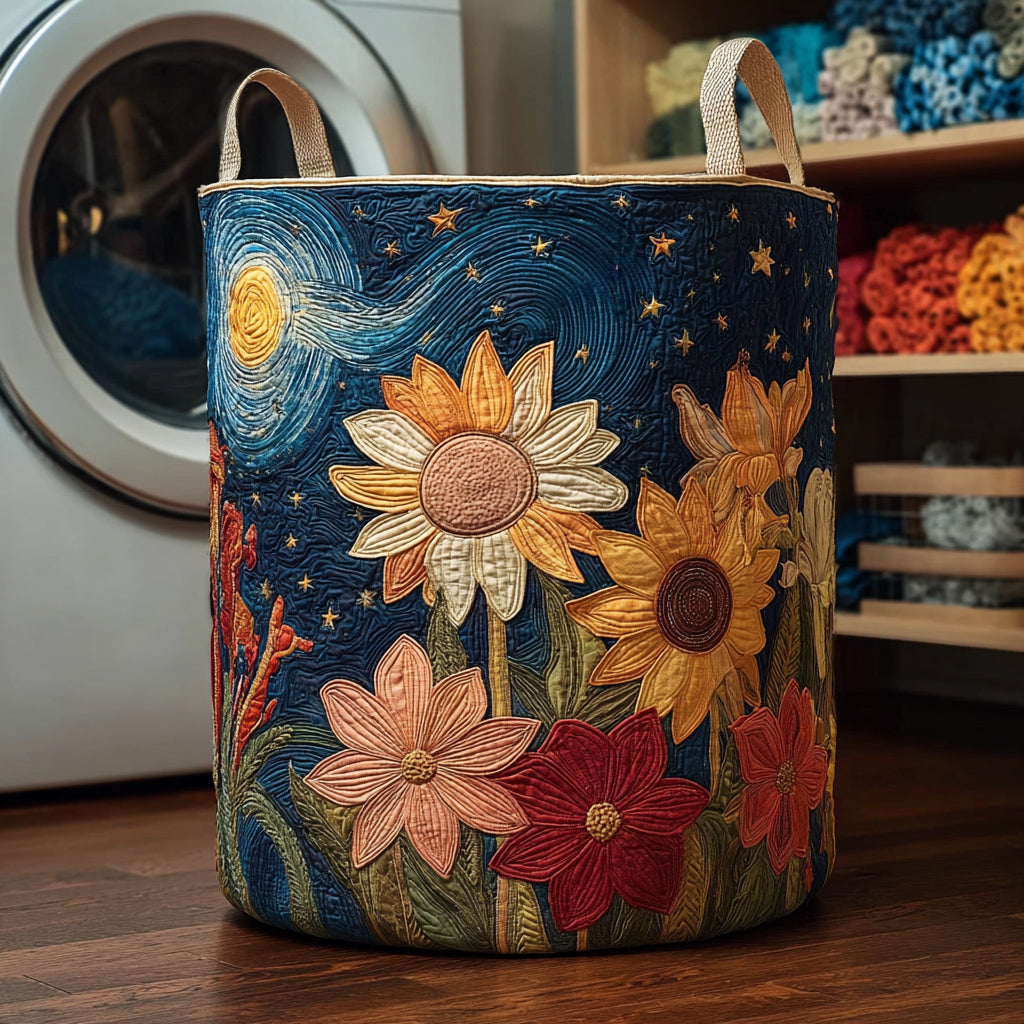 Midnight Sunflowers Quilted Laundry Basket NCU0HNH784