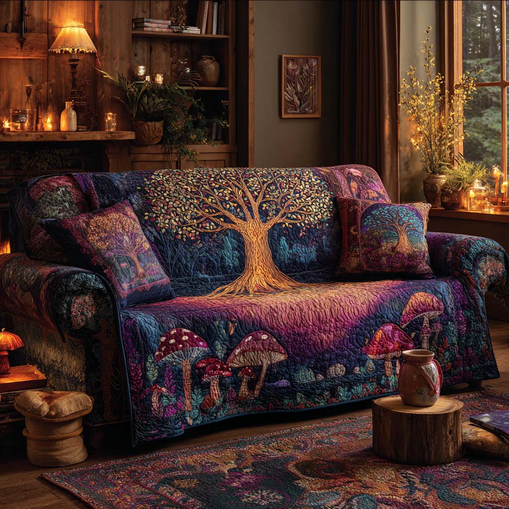 Midnight Tree of Life Quilted Sofa Cover NCU0NXD1235