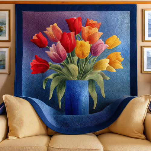 Midnight Tulip Bloom Quilted Blanket NCU0LDH839