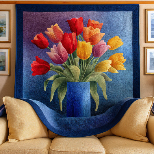 Midnight Tulip Bloom Quilted Blanket NCU0LDH839