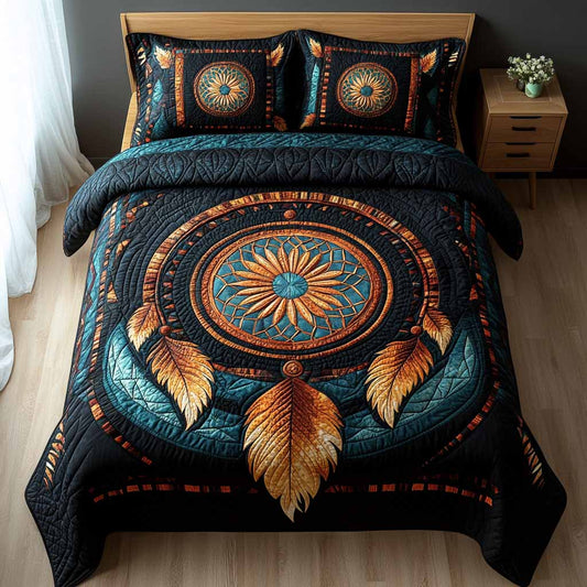Midnight Turquoise Dreamcatcher 3-Piece Quilted Bedding Set NCU0NXD1610