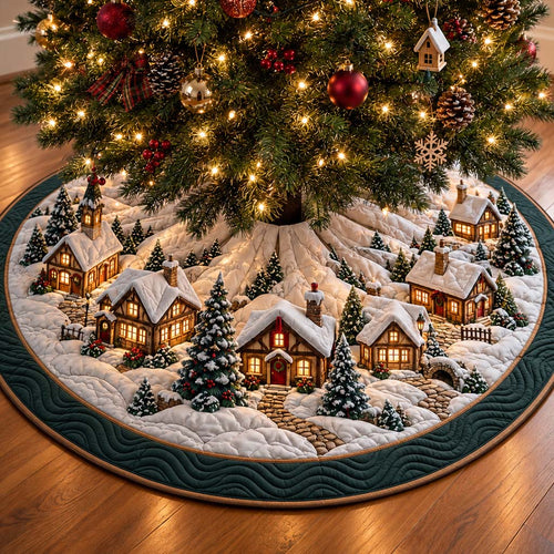 Midnight Village Christmas Quilted Tree Skirt NCU0HNH1276