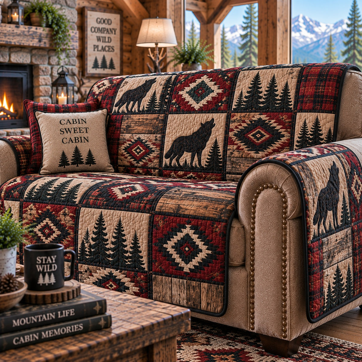 Midnight Wolf Pack Quilted Sofa Cover NCU0PVL1087