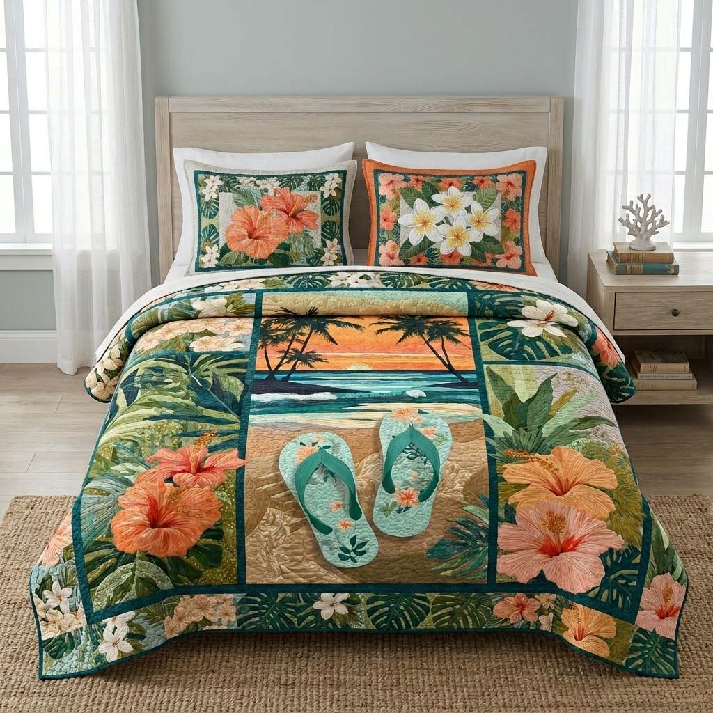 Mint Wave 3-Piece Quilted Bedding Set NCU0DQQ0834