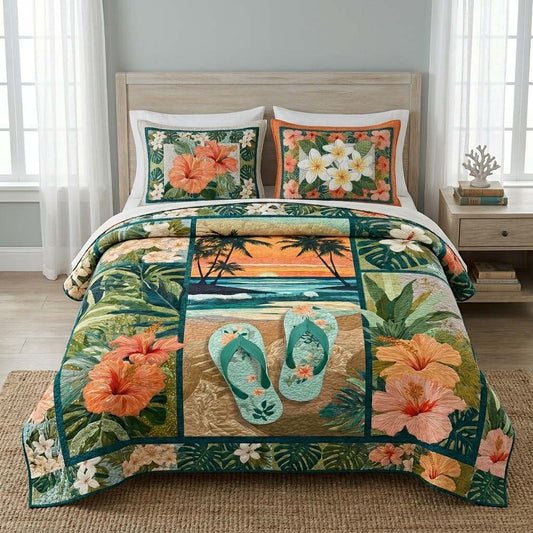 Mint Wave 3-Piece Quilted Bedding Set NCU0DQQ0834