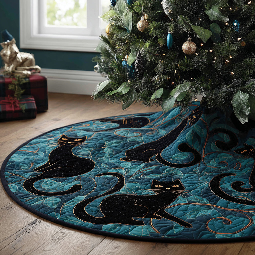 Mistletoe Black Cat Christmas Quilted Tree Skirt NCU0DV1327
