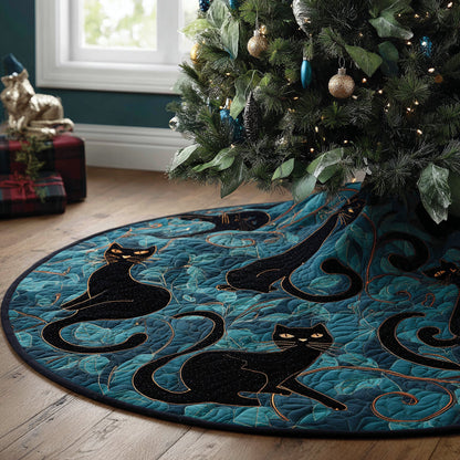 Mistletoe Black Cat Christmas Quilted Tree Skirt NCU0DV1327