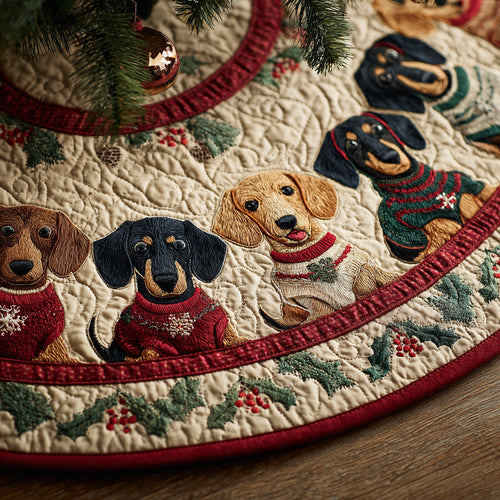 Mistletoe Merry Dachshunds Christmas Quilted Tree Skirt NCU0LDH148