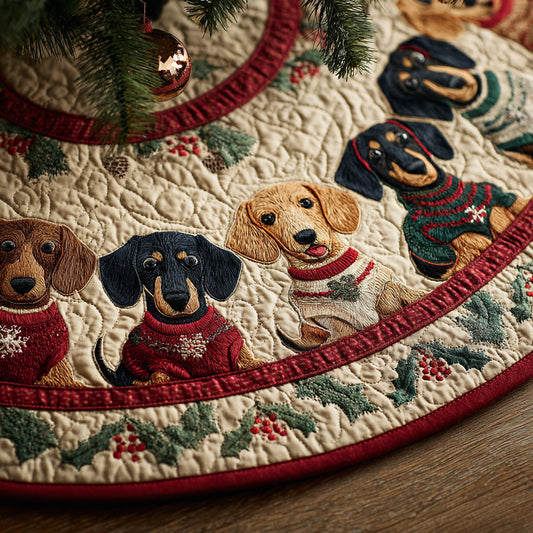 Mistletoe Merry Dachshunds Christmas Quilted Tree Skirt NCU0LDH148
