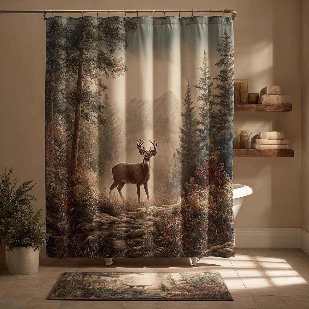 Misty Forest Buck Shower Curtain NCU0DQQ0412